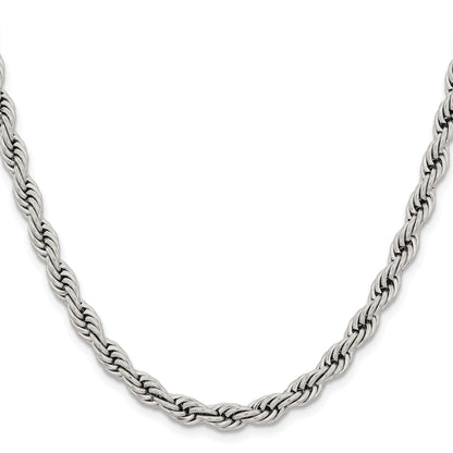 Stainless Steel Chisel Polished 6mm22 Inch Rope Chain Necklace