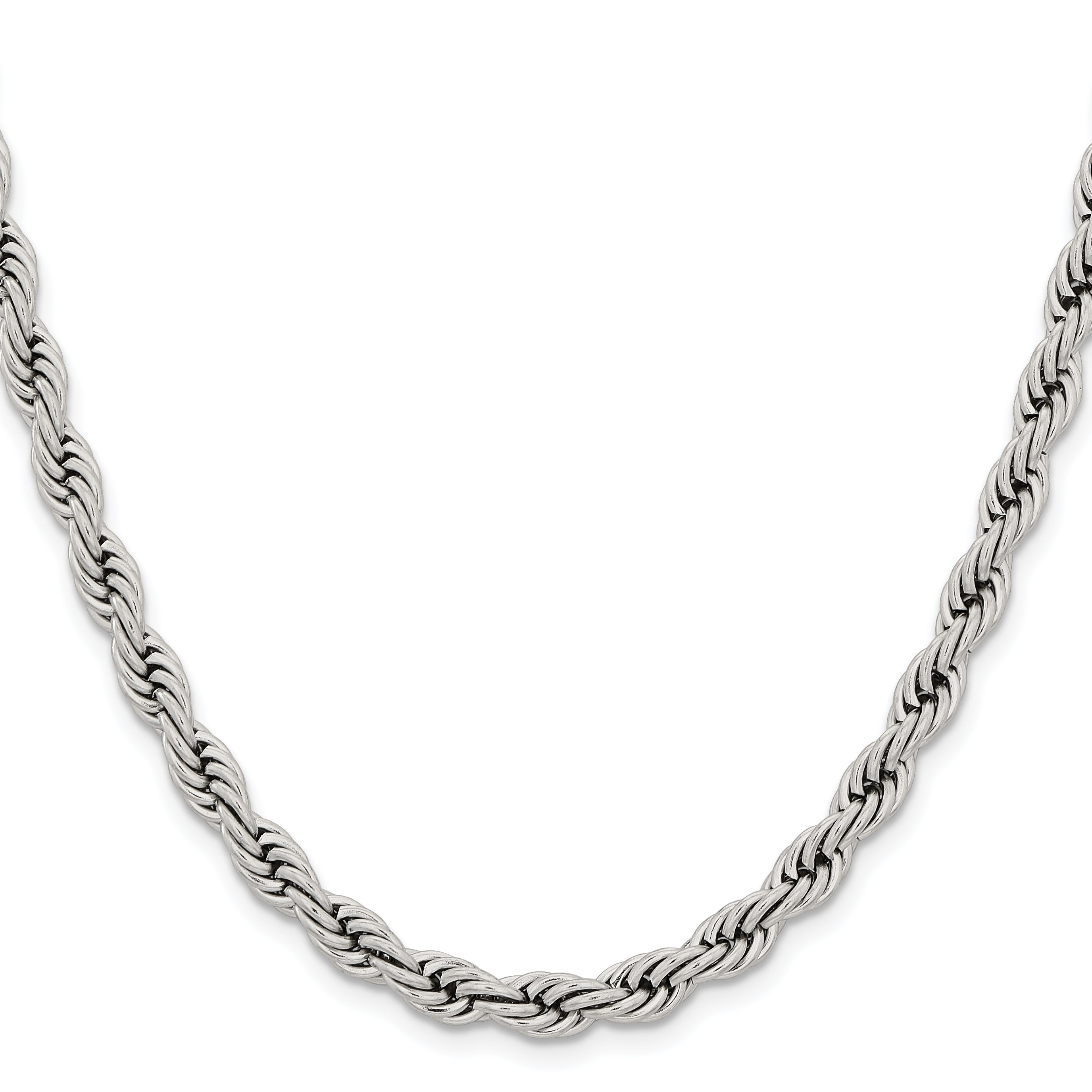 Stainless Steel Chisel Polished 6mm 24 Inch Rope Chain Necklace