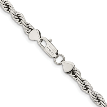 Stainless Steel Chisel Polished 6mm22 Inch Rope Chain Necklace
