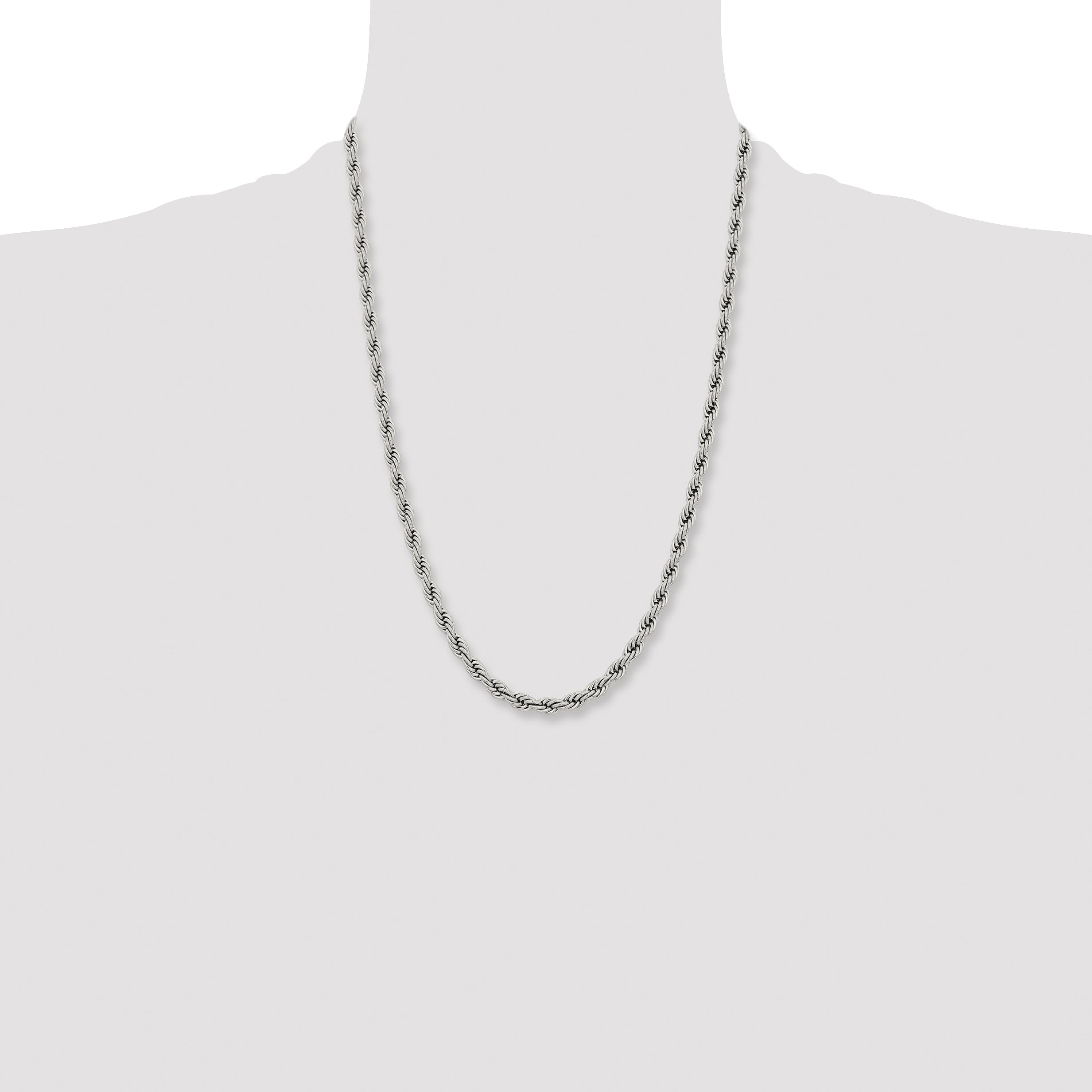 Stainless Steel Chisel Polished 6mm 24 Inch Rope Chain Necklace