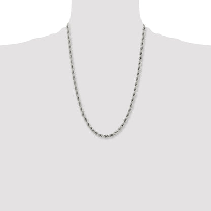 Stainless Steel Chisel Polished 6mm 24 Inch Rope Chain Necklace