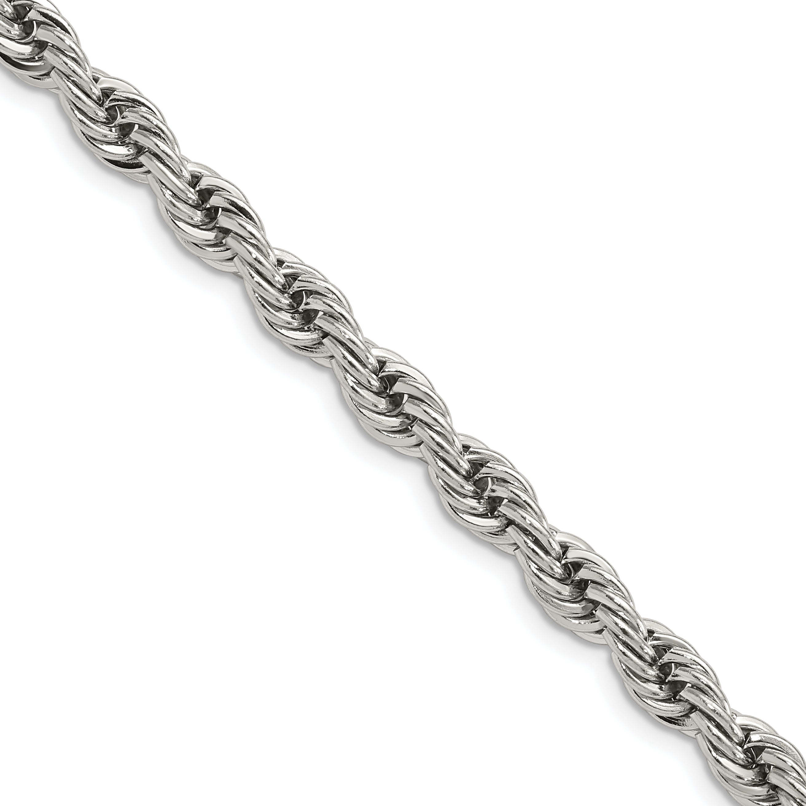 Stainless Steel Chisel Polished 6mm 24 Inch Rope Chain Necklace