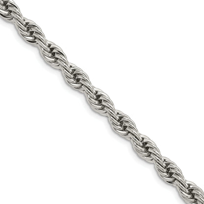Stainless Steel Chisel Polished 6mm 24 Inch Rope Chain Necklace
