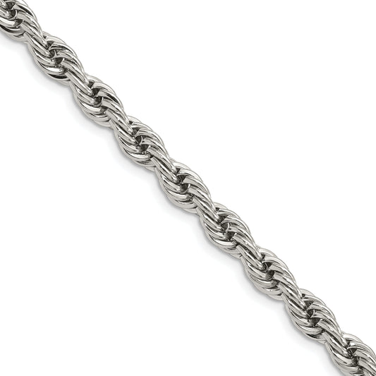 Stainless Steel Chisel Polished 6mm 24 Inch Rope Chain Necklace