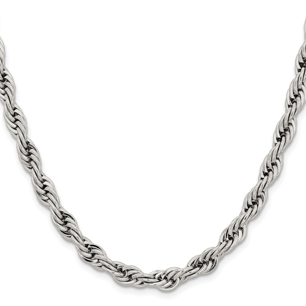 Stainless Steel Chisel Polished 7mm 16 Inch Rope Chain Necklace