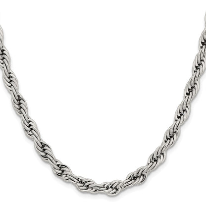 Stainless Steel Chisel Polished 7mm 16 Inch Rope Chain Necklace