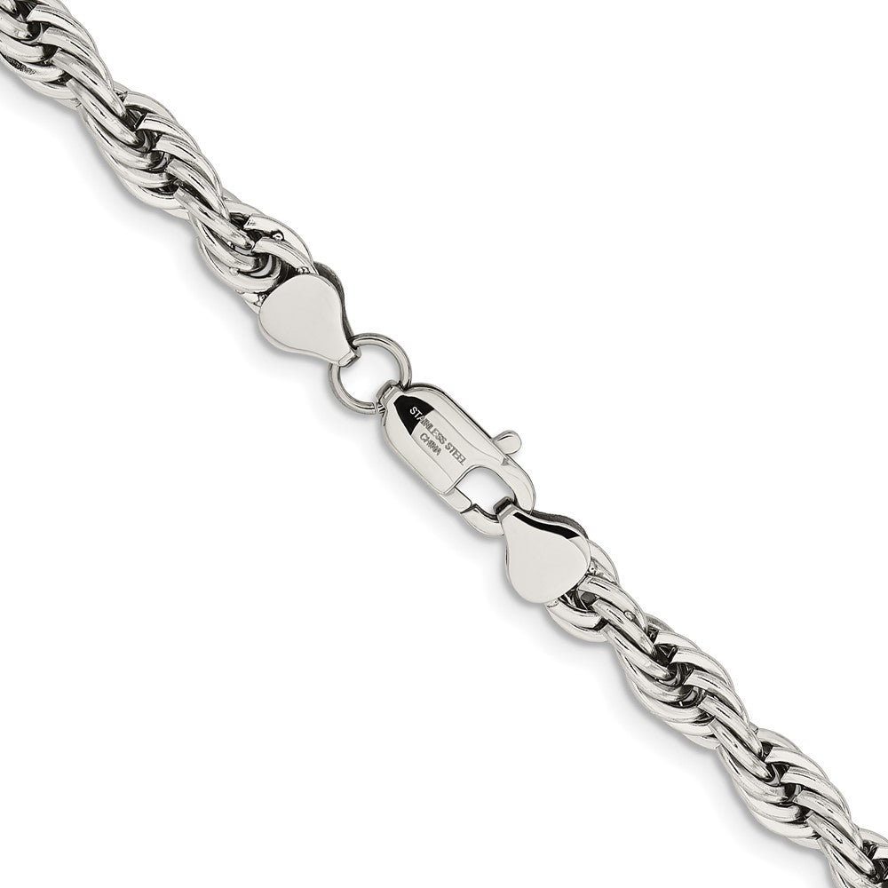 Stainless Steel Chisel Polished 7mm 20 Inch Rope Chain Necklace