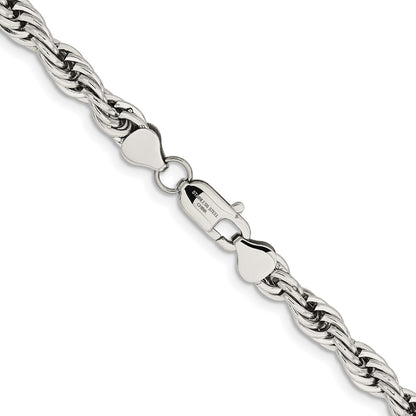 Stainless Steel Chisel Polished 7mm 20 Inch Rope Chain Necklace