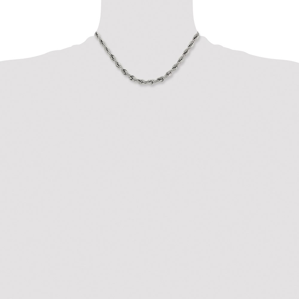 Stainless Steel Chisel Polished 7mm 16 Inch Rope Chain Necklace