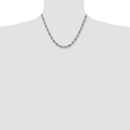 Stainless Steel Chisel Polished 7mm 20 Inch Rope Chain Necklace