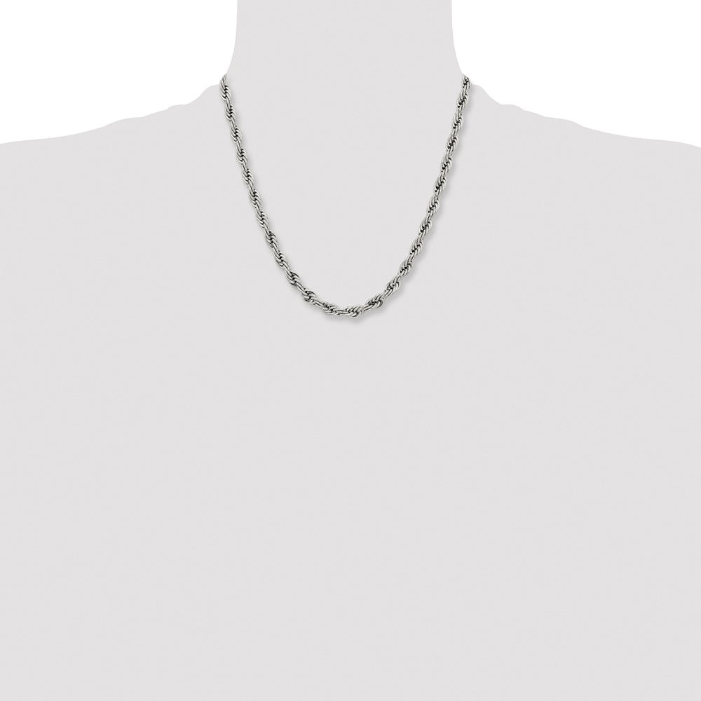 Stainless Steel Chisel Polished 7mm 22 Inch Rope Chain Necklace