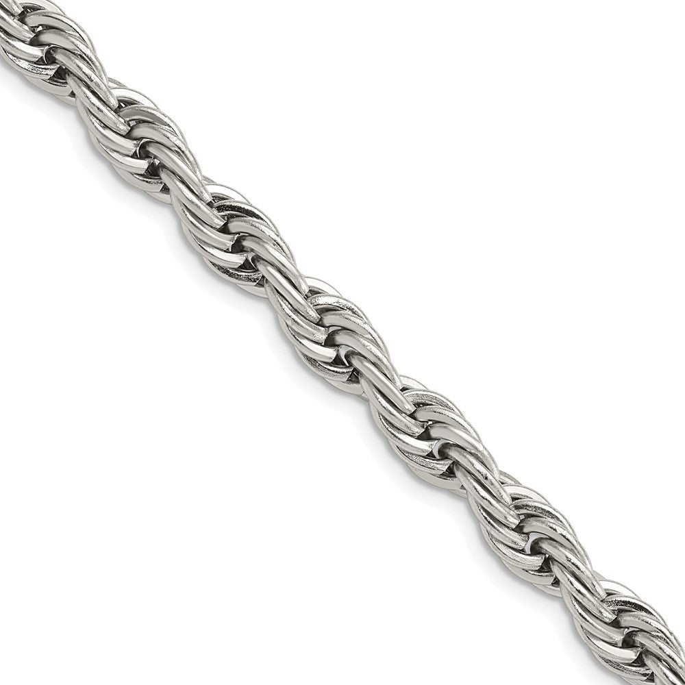 Stainless Steel Chisel Polished 7mm 20 Inch Rope Chain Necklace