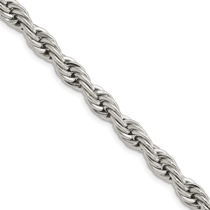 Stainless Steel Chisel Polished 7mm 20 Inch Rope Chain Necklace
