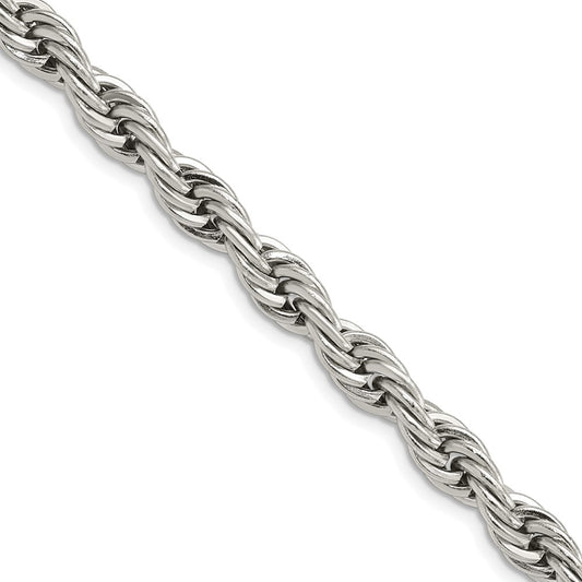 Stainless Steel Chisel Polished 7mm 20 Inch Rope Chain Necklace