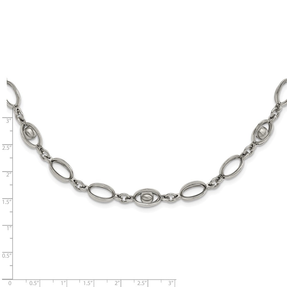 Stainless Steel Polished Oval Link W/ Moveable Ball 1.5In Ext. Necklace
