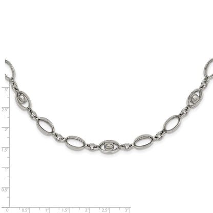 Stainless Steel Polished Oval Link W/ Moveable Ball 1.5In Ext. Necklace