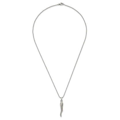Stainless Steel Chisel Polished Italian Horn Pendant On A 22 Inch Ball Chain Necklace