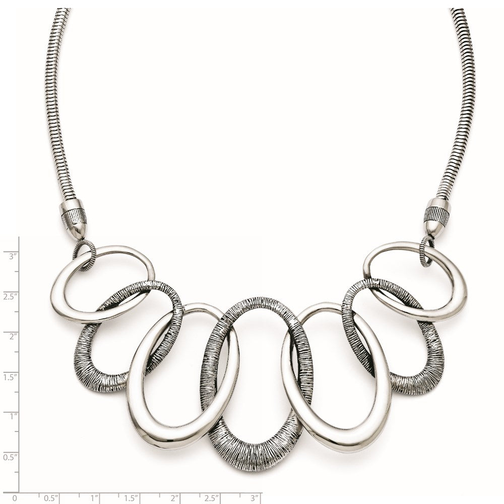 Stainless Steel Oval Antiqued With 3.5In Ext. Necklace