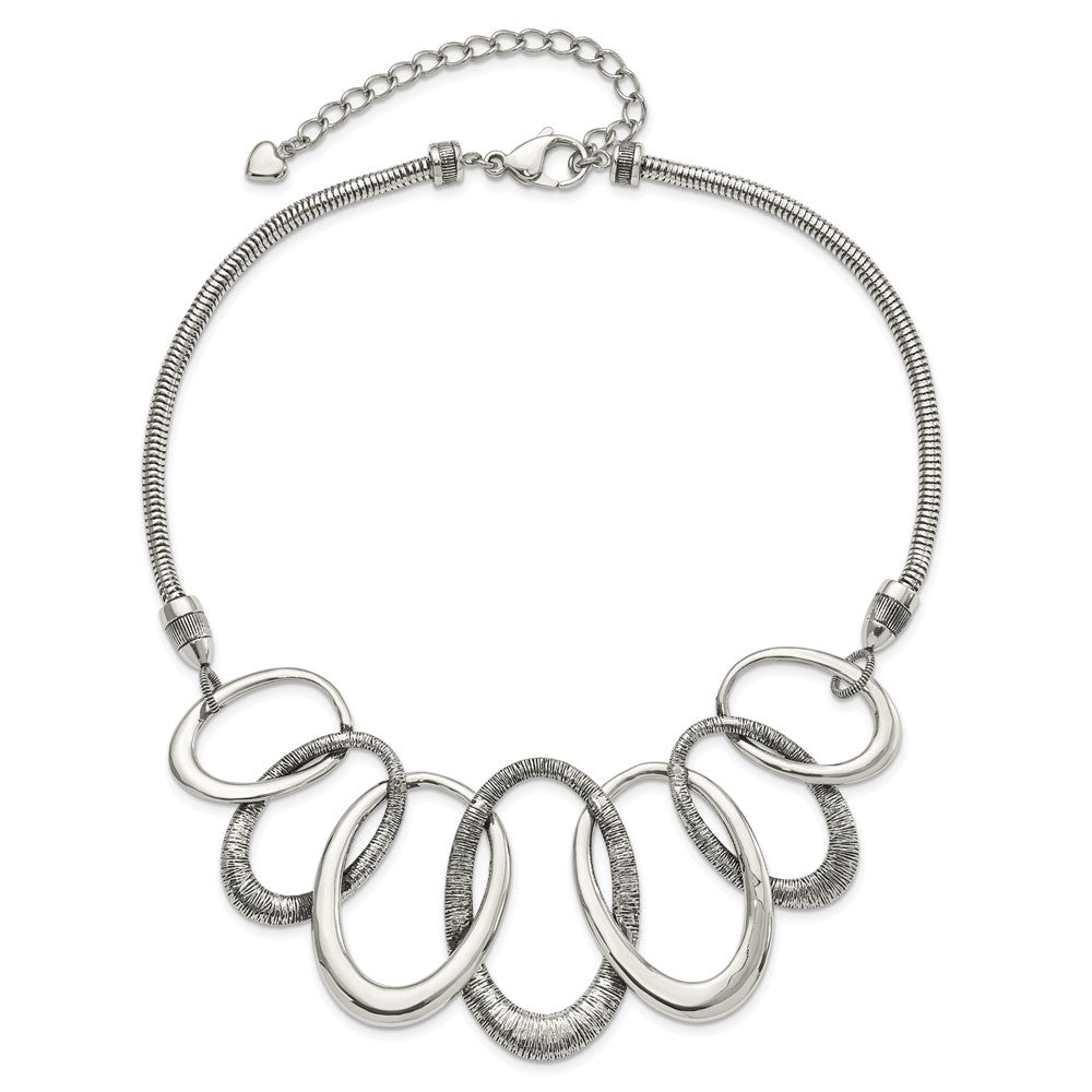 Stainless Steel Oval Antiqued With 3.5In Ext. Necklace