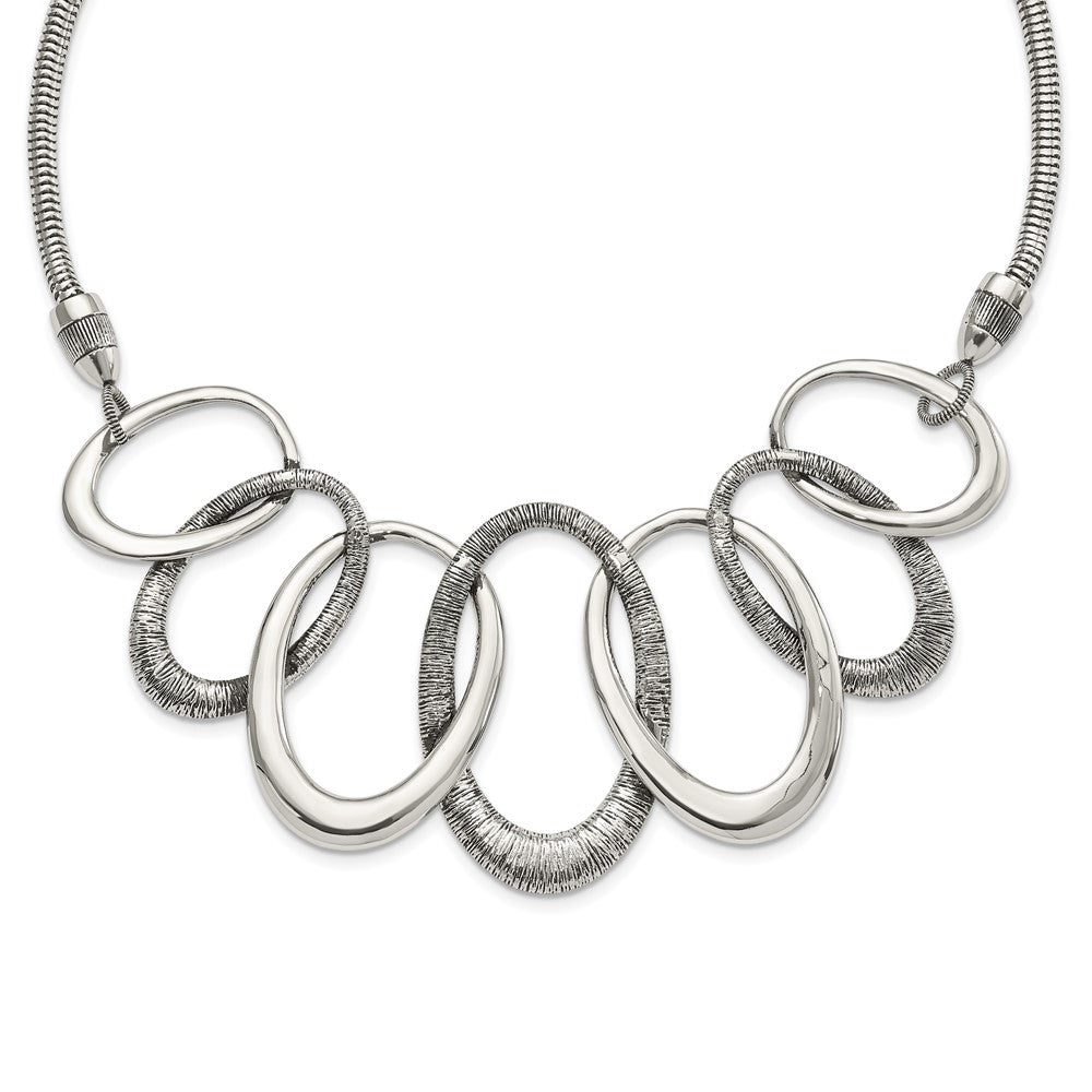 Stainless Steel Oval Antiqued With 3.5In Ext. Necklace