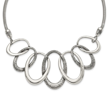 Stainless Steel Oval Antiqued With 3.5In Ext. Necklace