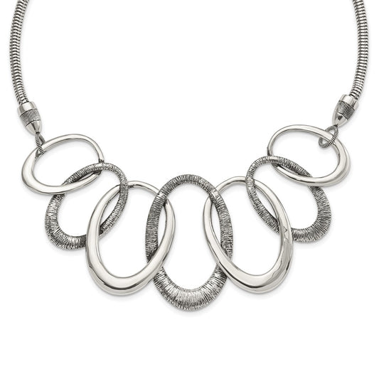 Stainless Steel Oval Antiqued With 3.5In Ext. Necklace