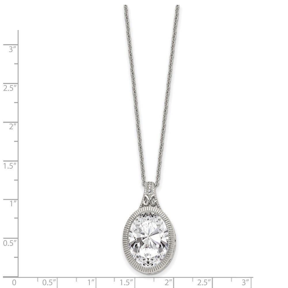 Stainless Steel Chisel Brushed And Polished Crystal Oval Pendant On An 18 Inch Cable Chain Necklace