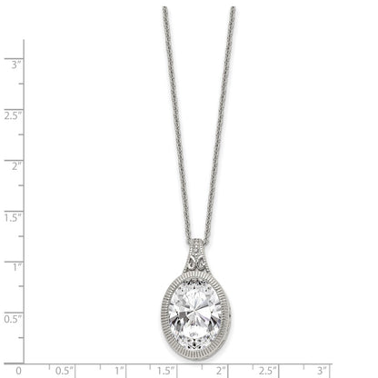 Stainless Steel Chisel Brushed And Polished Crystal Oval Pendant On An 18 Inch Cable Chain Necklace