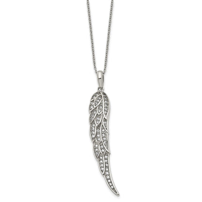 Stainless Steel Polished W/Cz Wing 20In W/2In Ext Necklace