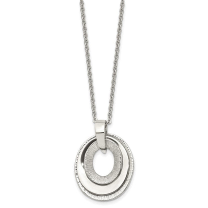 Stainless Steel Polished & Textured Three Piece Moveable Ovals Necklace