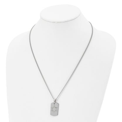 Stainless Steel Chisel Polished With Cz Star Of David Dog Tag On A 22 Inch Curb Chain Necklace