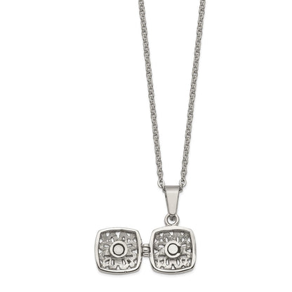 Stainless Steel Chisel Polished And Antiqued Magnetic Prayer Box On An 18 Inch Cable Chain Necklace