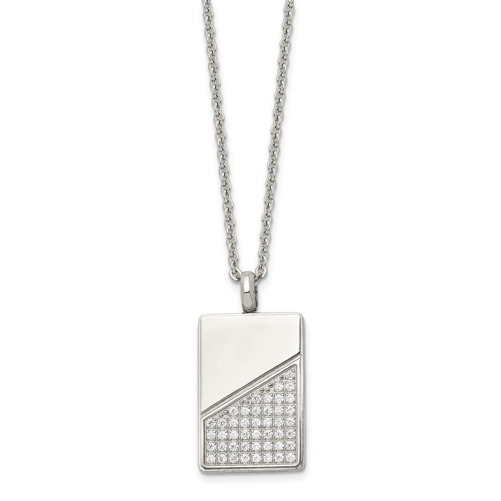 Stainless Steel Polished With Cz 20In Dog Tag Necklace