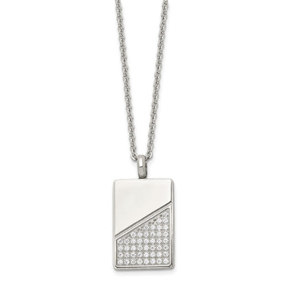Stainless Steel Polished With Cz 20In Dog Tag Necklace