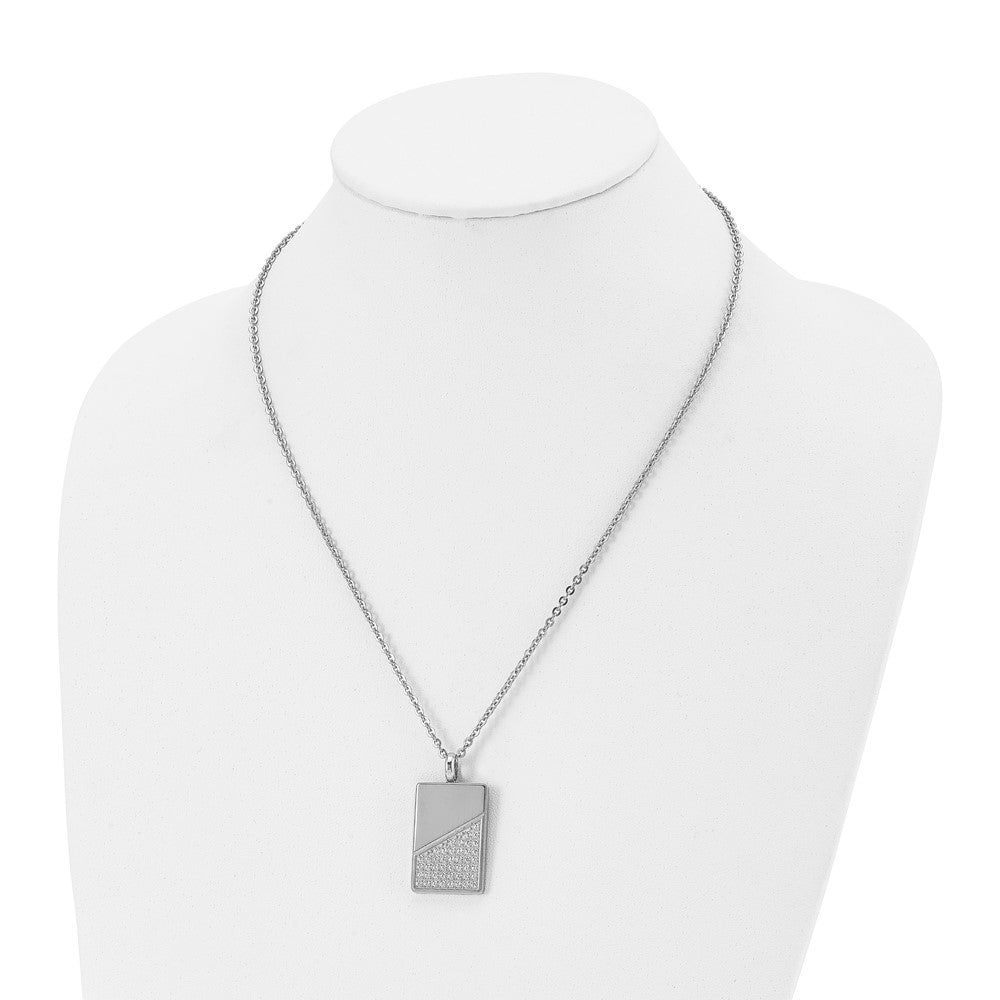 Stainless Steel Polished With Cz 20In Dog Tag Necklace