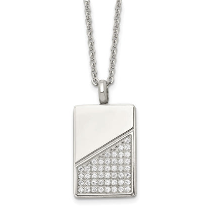 Stainless Steel Polished With Cz 20In Dog Tag Necklace