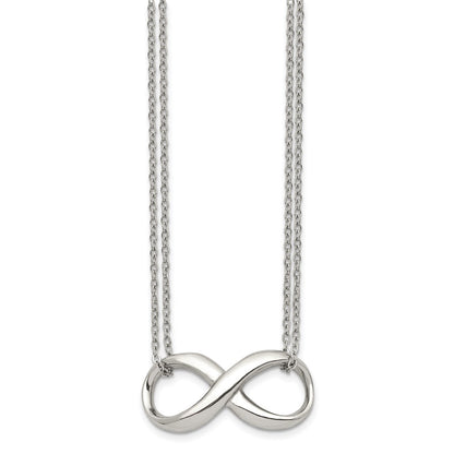 Stainless Steel Chisel Polished Infinity Symbol On An 18 Inch 2-Strand Cable Chain Necklace
