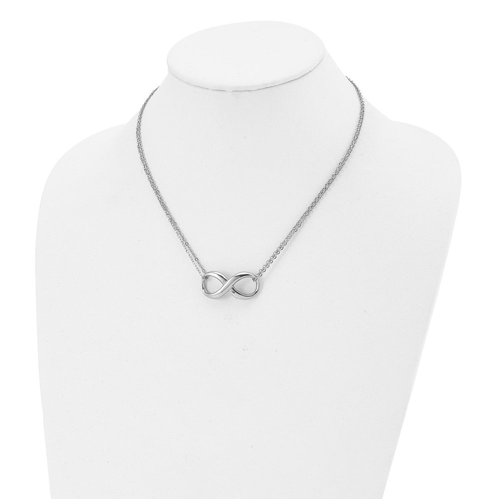Stainless Steel Chisel Polished Infinity Symbol On An 18 Inch 2-Strand Cable Chain Necklace