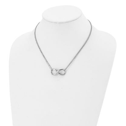 Stainless Steel Chisel Polished Infinity Symbol On An 18 Inch 2-Strand Cable Chain Necklace