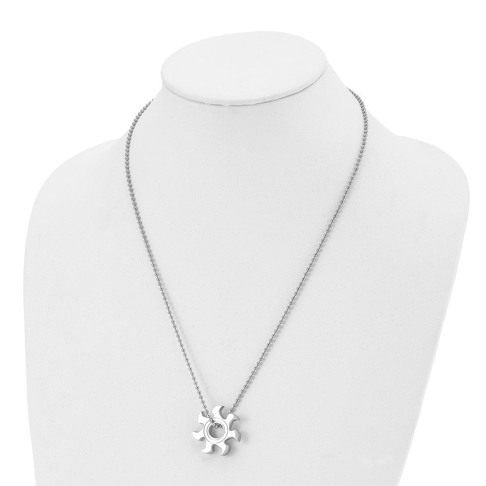 Stainless Steel Chisel Polished Sun Burst Pendant On A 22 Inch Ball Chain Necklace