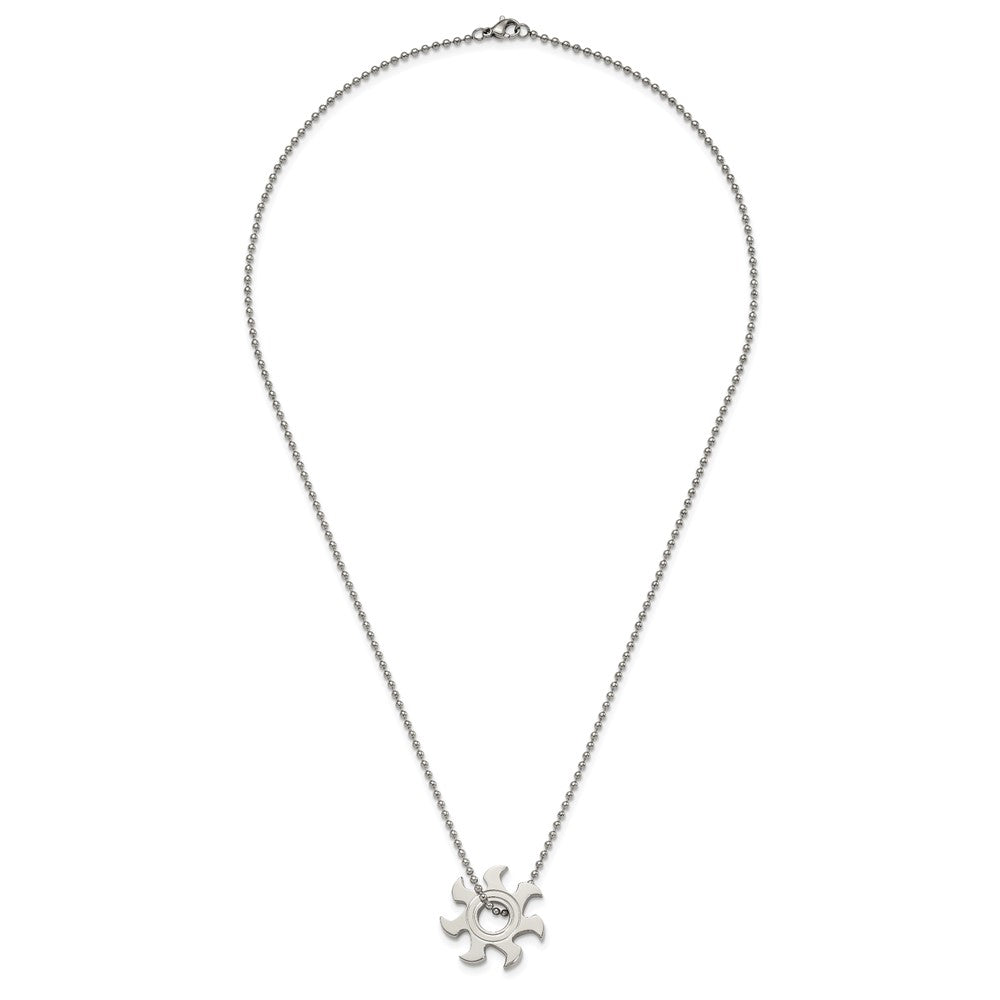 Stainless Steel Chisel Polished Sun Burst Pendant On A 22 Inch Ball Chain Necklace