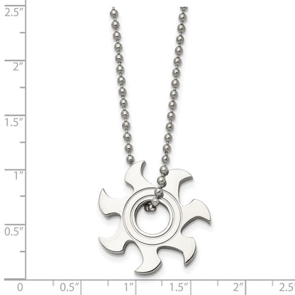 Stainless Steel Chisel Polished Sun Burst Pendant On A 22 Inch Ball Chain Necklace