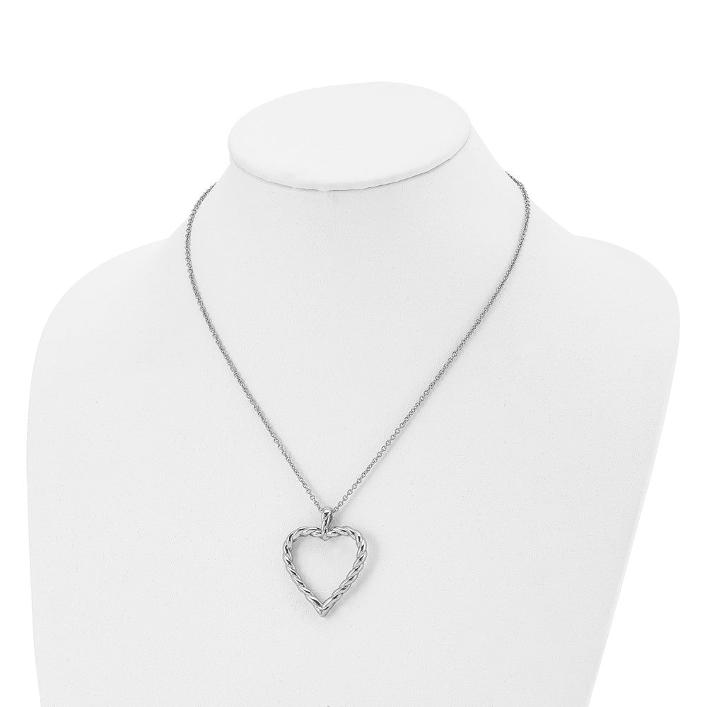 Stainless Steel Chisel Polished Twisted Heart Pendant On An 18 Inch Cable Chain Necklace