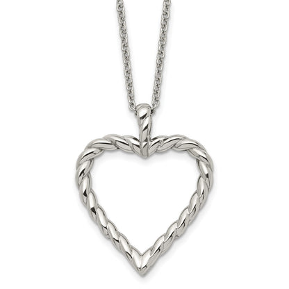 Stainless Steel Chisel Polished Twisted Heart Pendant On An 18 Inch Cable Chain Necklace
