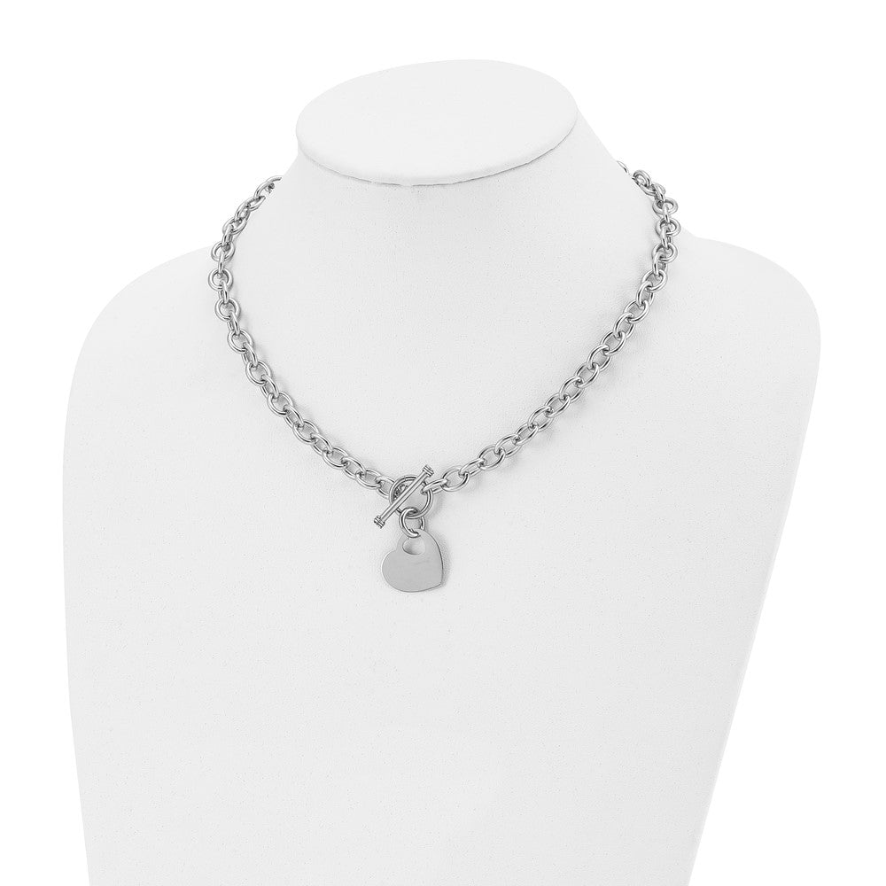 Stainless Steel Chisel Polished Heart Toggle On An 18 Inch Open Link Chain Necklace