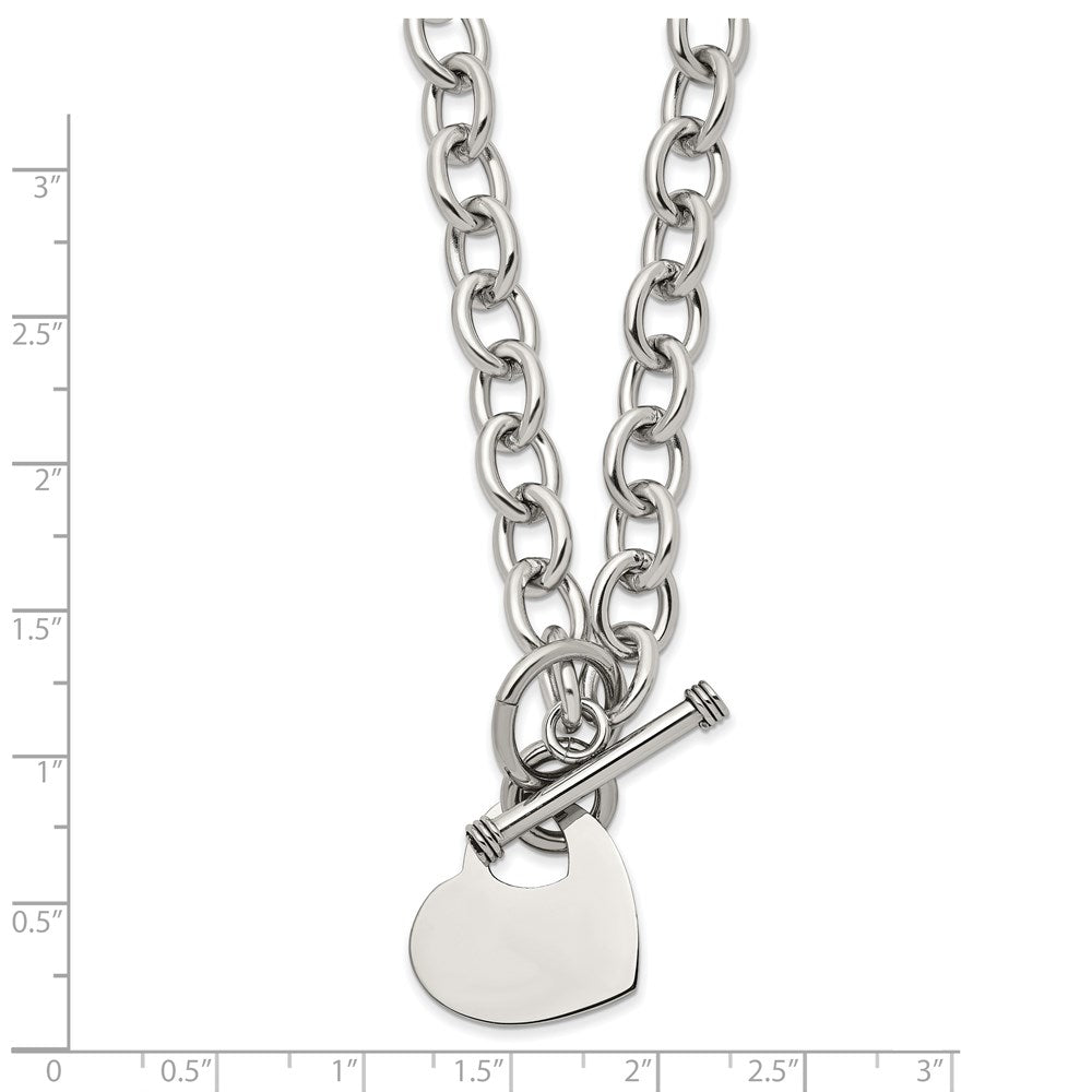 Stainless Steel Chisel Polished Heart Toggle On An 18 Inch Open Link Chain Necklace