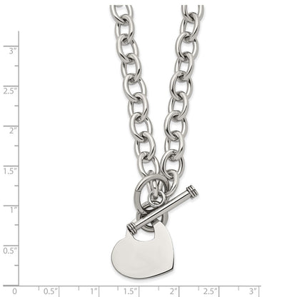 Stainless Steel Chisel Polished Heart Toggle On An 18 Inch Open Link Chain Necklace