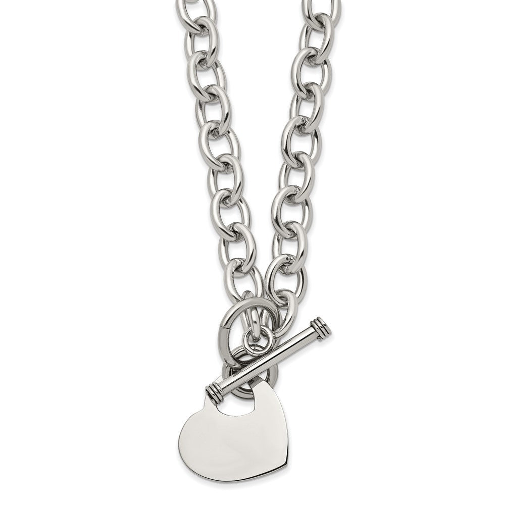 Stainless Steel Chisel Polished Heart Toggle On An 18 Inch Open Link Chain Necklace