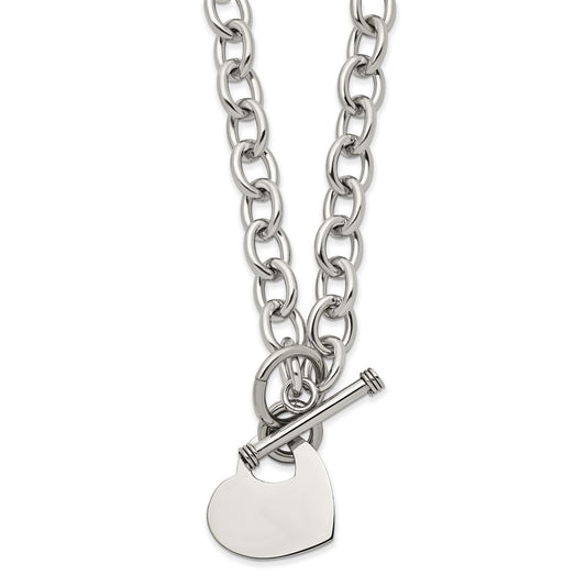 Stainless Steel Chisel Polished Heart Toggle On An 18 Inch Open Link Chain Necklace