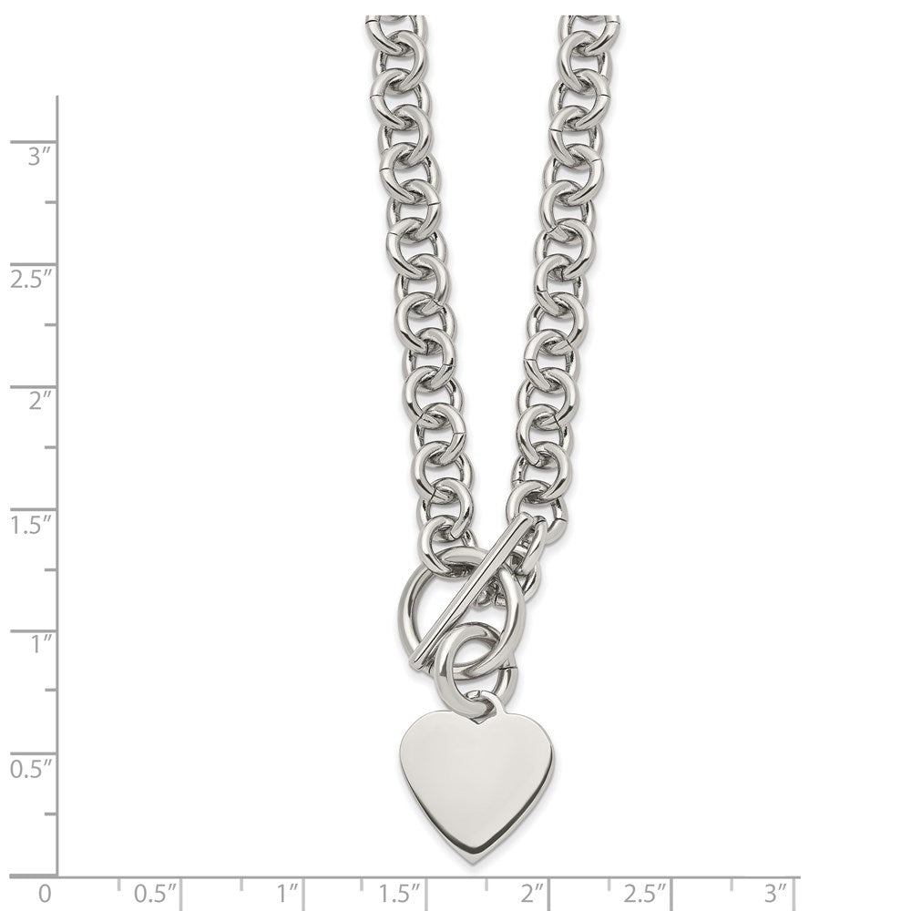 Stainless Steel Chisel Polished Heart Toggle On An 18 Inch Open Link Chain Necklace